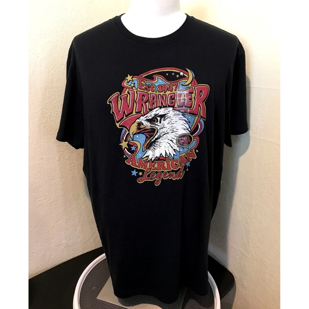 Wrangler Mens Eagle Print T-shirt American Legend USA Black Sz XXL Short Sleeves